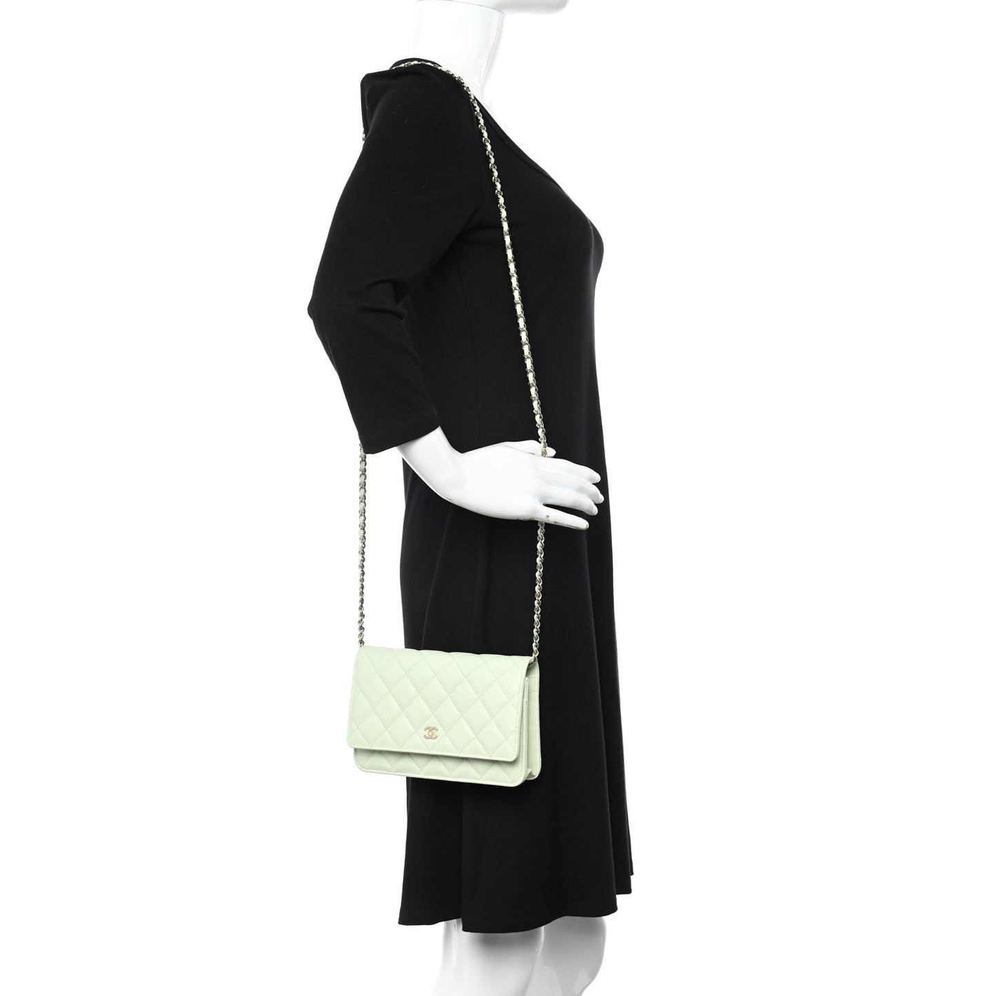 Caviar Quilted Wallet on Chain WOC Light Green
