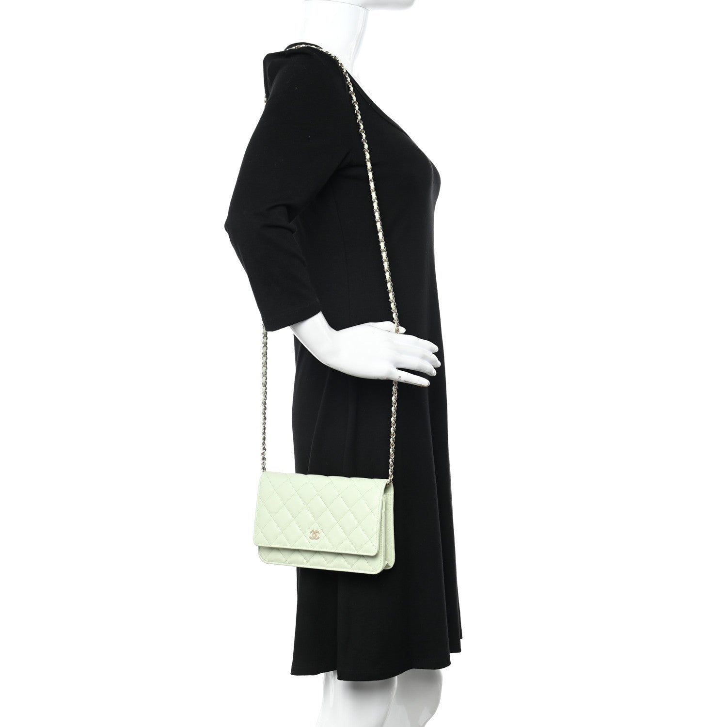 Chanel Caviar Quilted Wallet on Chain WOC Light Green 2 of 12