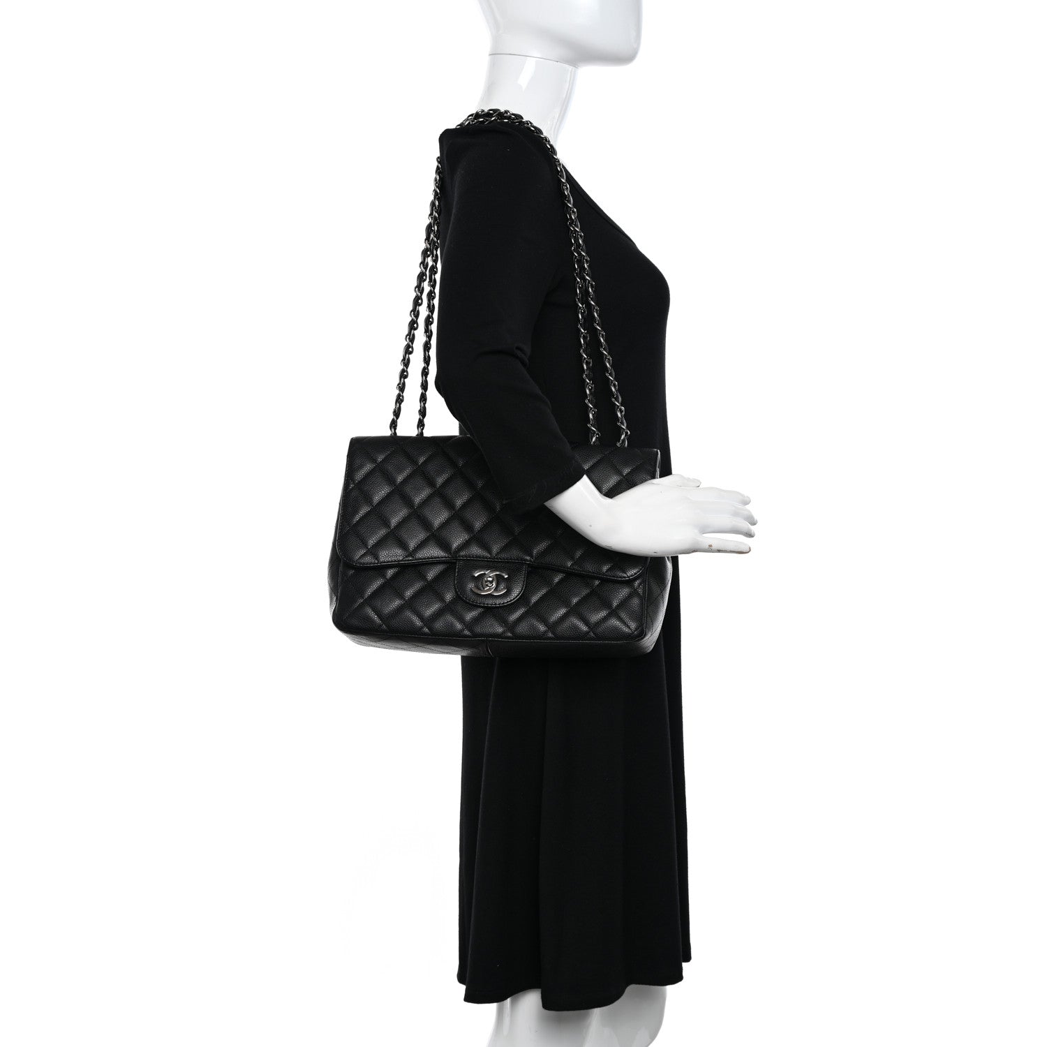 Chanel Caviar Quilted Jumbo Single Flap Black 2 of 9