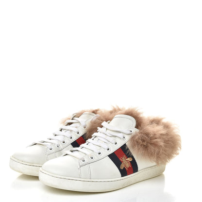 Gucci Calfskin Wool Web Bee Embroidered Womens Ace Sneakers 38 White 3 of 12