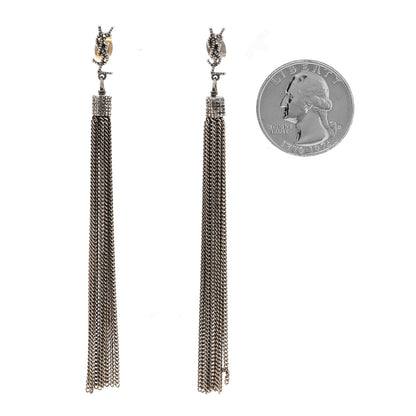 Saint Laurent Metal Monogram Loulou Tassel Earrings Silver 2 of 3