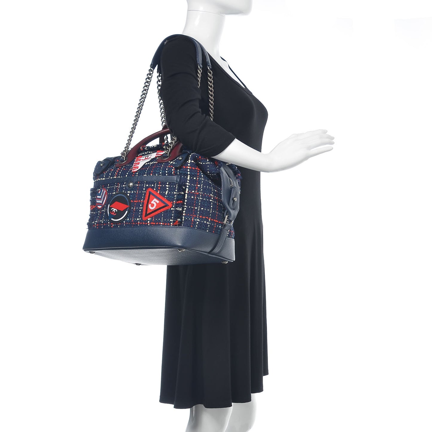 Tweed Trip Bowling Bag Navy Burgundy
