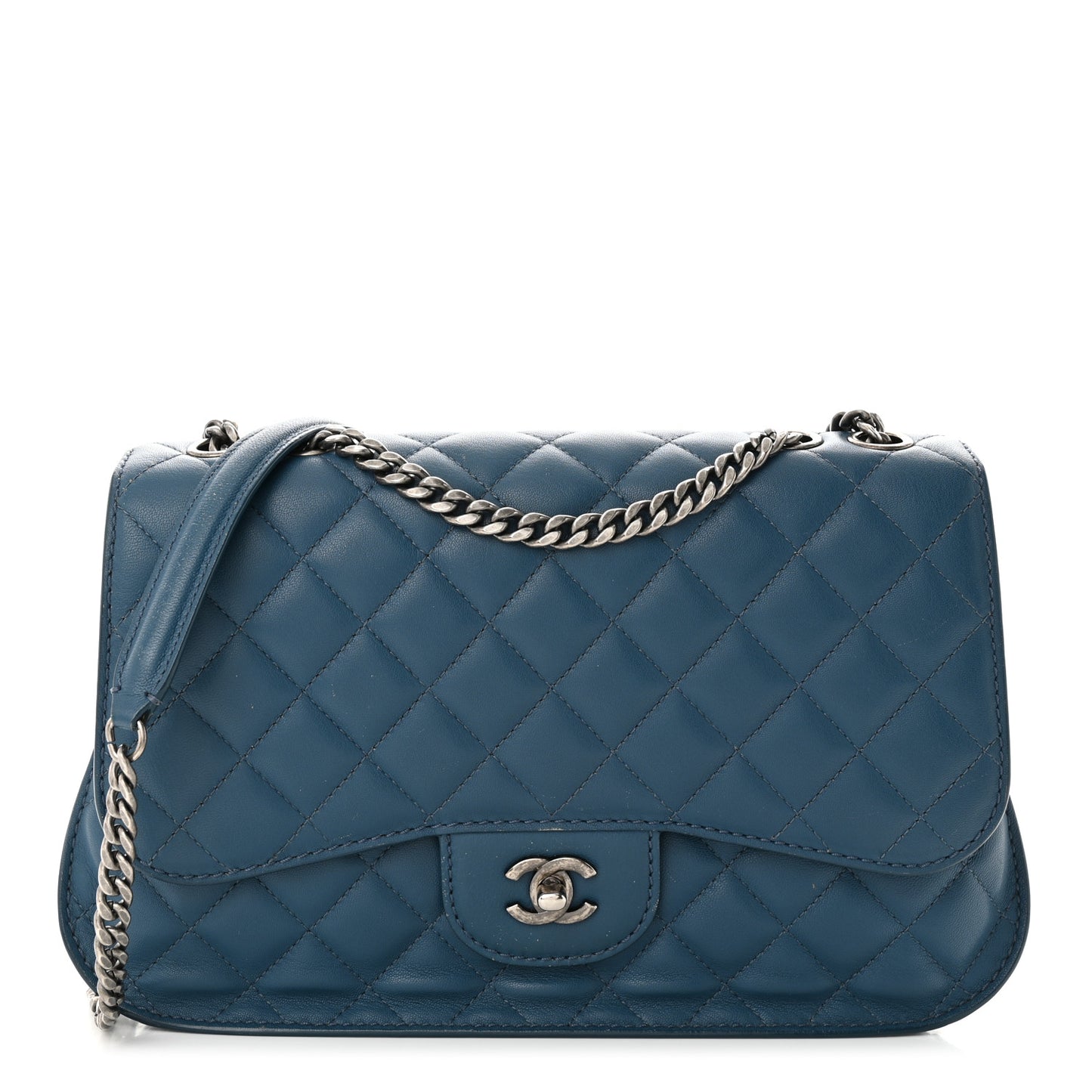 Lambskin Quilted Large Natural CC Flap Navy