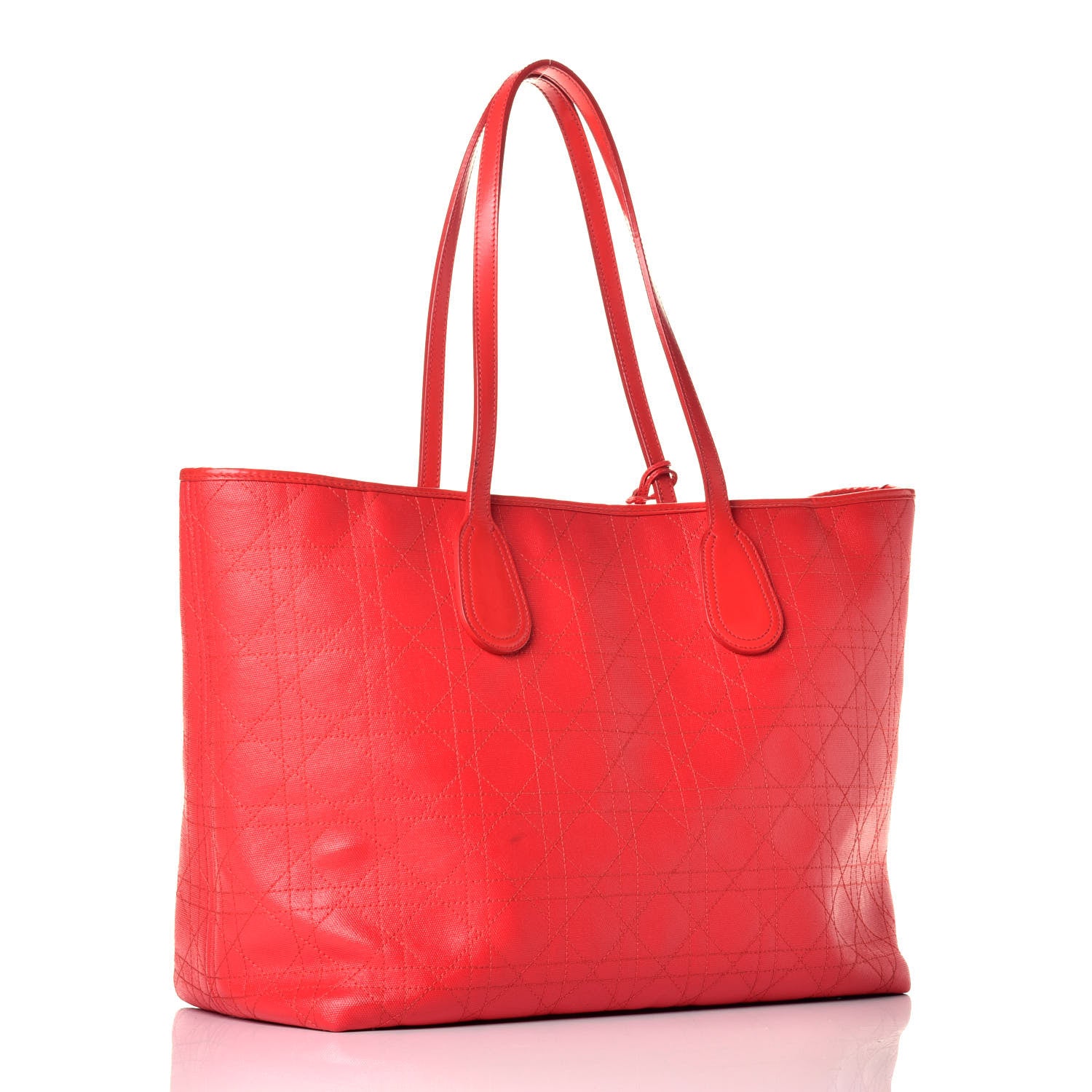 Christian Dior Coated Canvas Cannage Panarea Shopping Tote Red 4 of 17