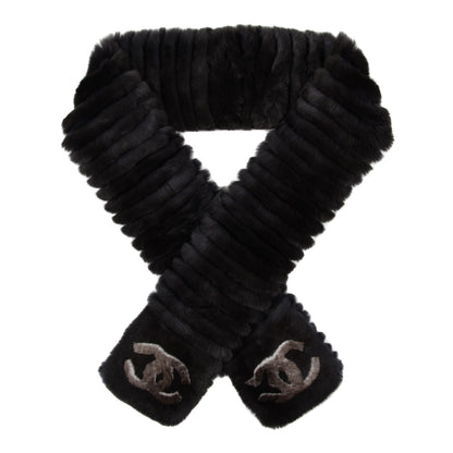 Chanel Orylag Rabbit Fur CC Scarf Black Grey 1 of 3