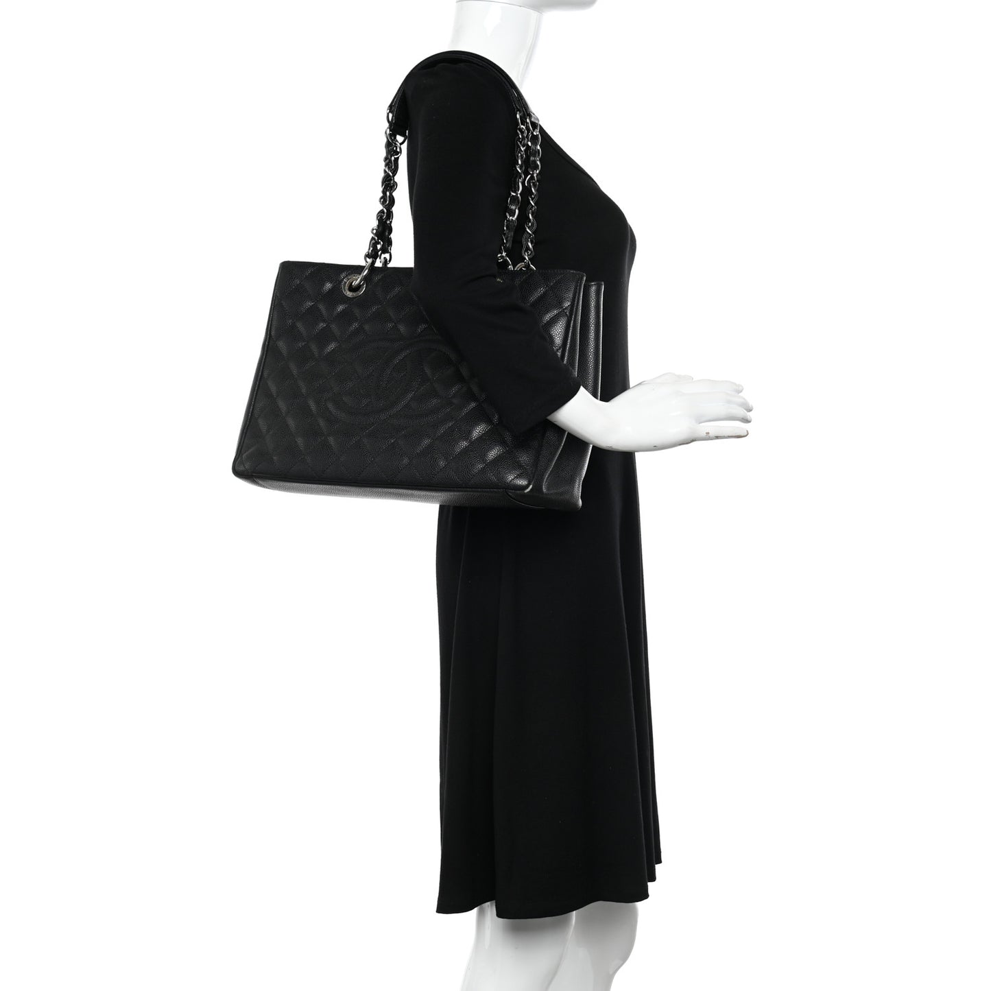 Caviar Quilted Grand Shopping Tote GST Black