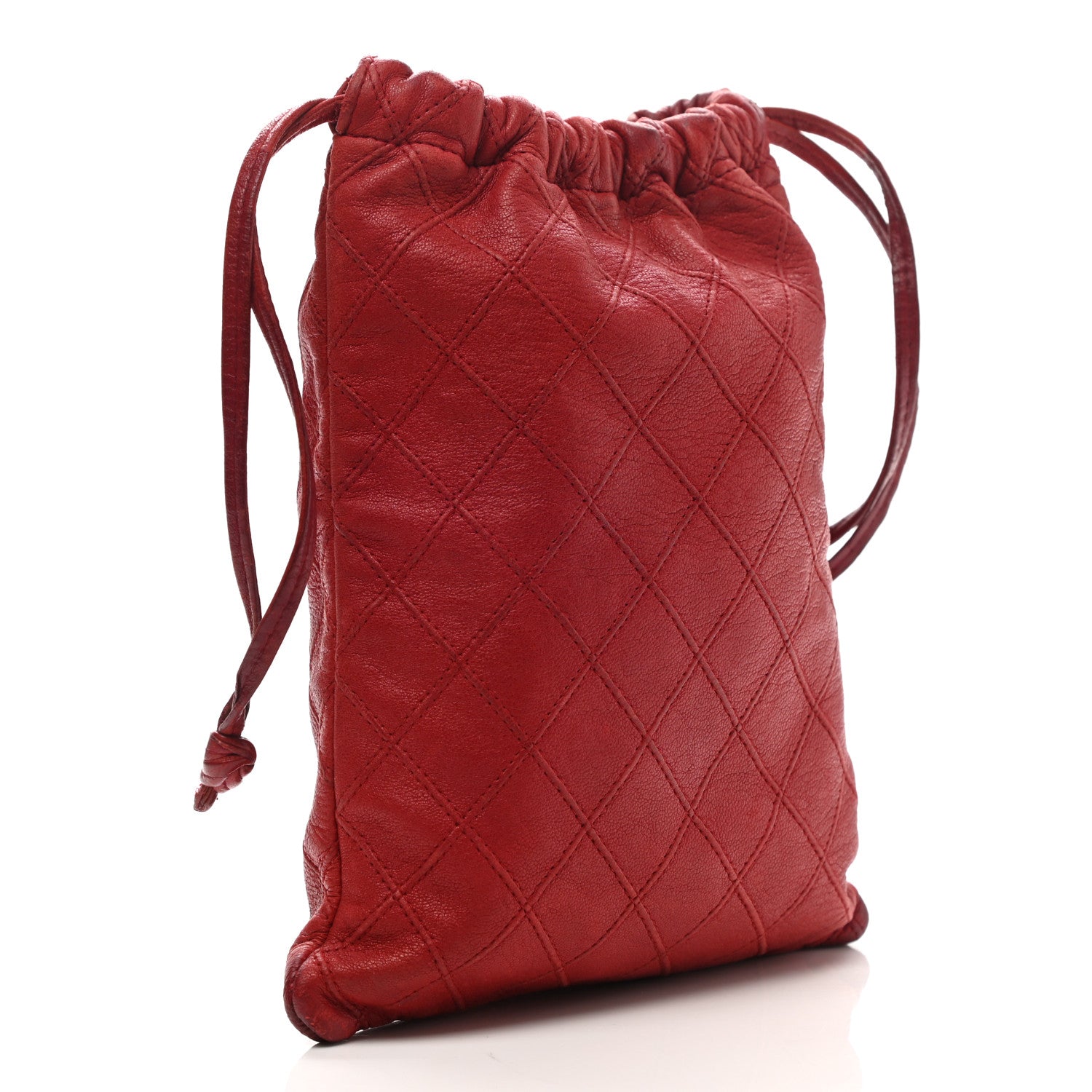 Chanel Lambskin Stitched Drawstring Pouch Bag Red 3 of 11