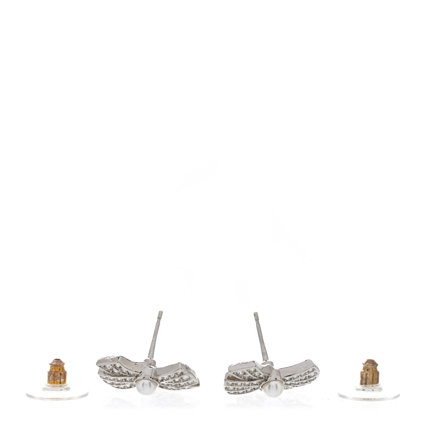 Crystal Pearl Bow CC Drop Earrings Silver