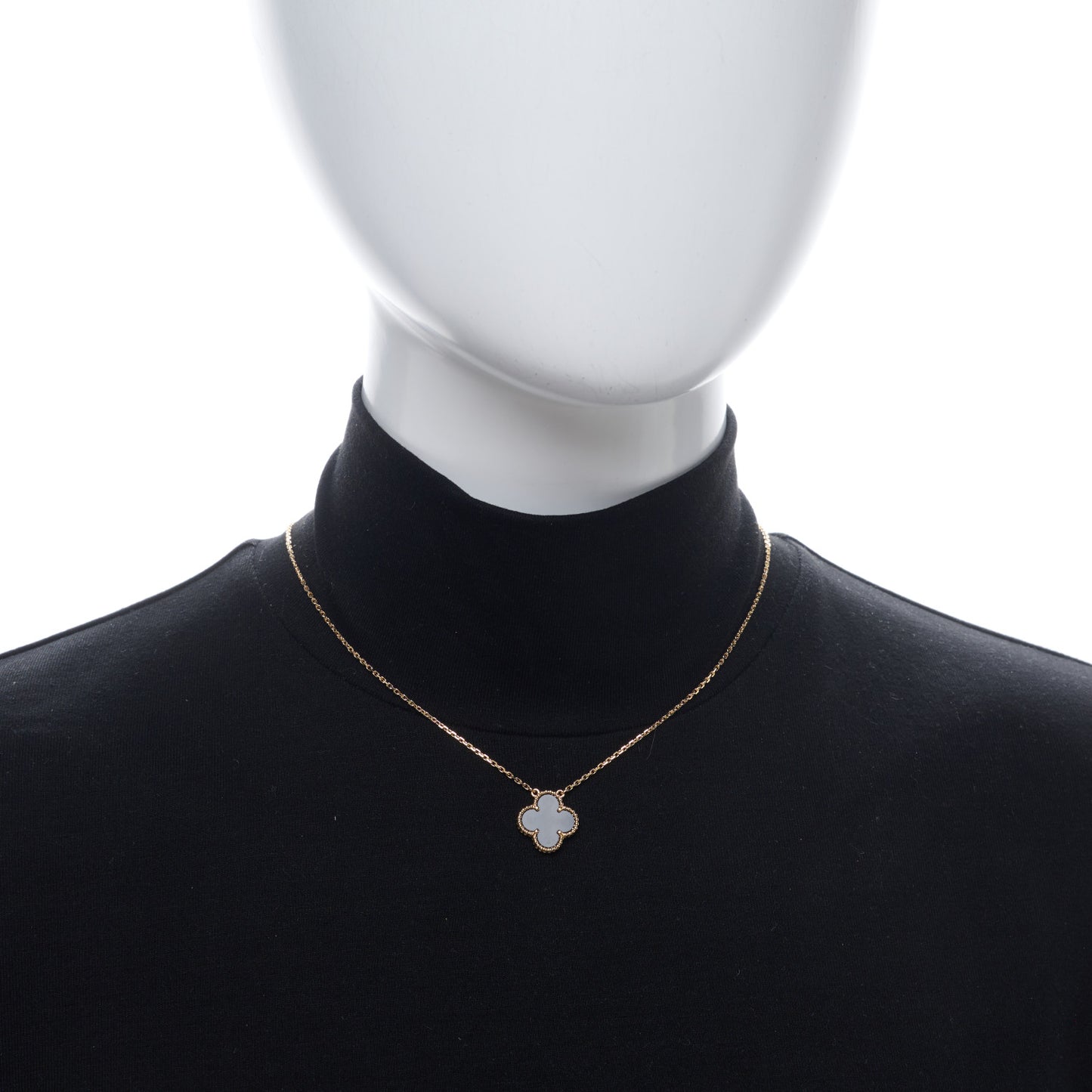 18K Yellow Gold Black Onyx Vintage Alhambra Pendant Necklace