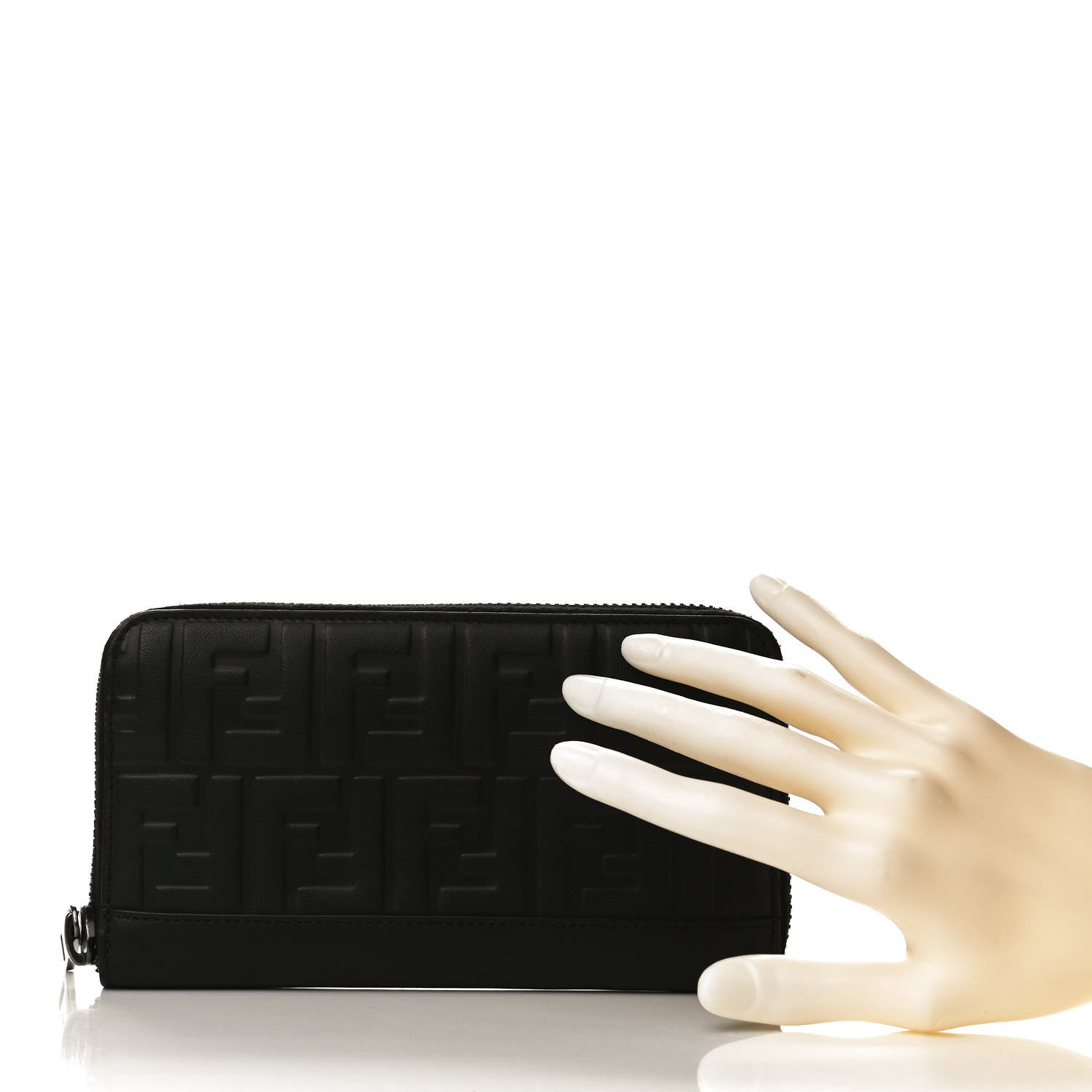 Fendi Vitello Grace FF 1974 Embossed Zip Around Wallet Black 2 of 12