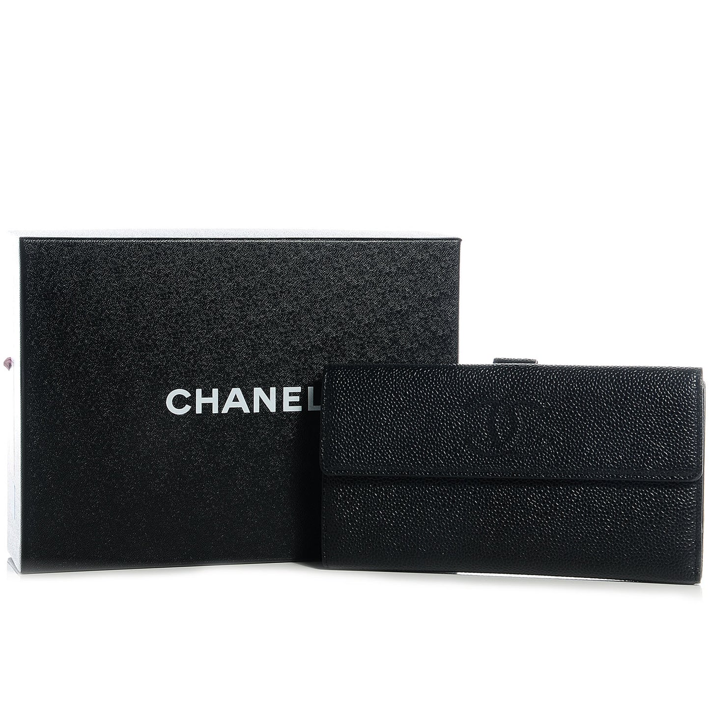 Caviar CC Long Flap French Wallet Black