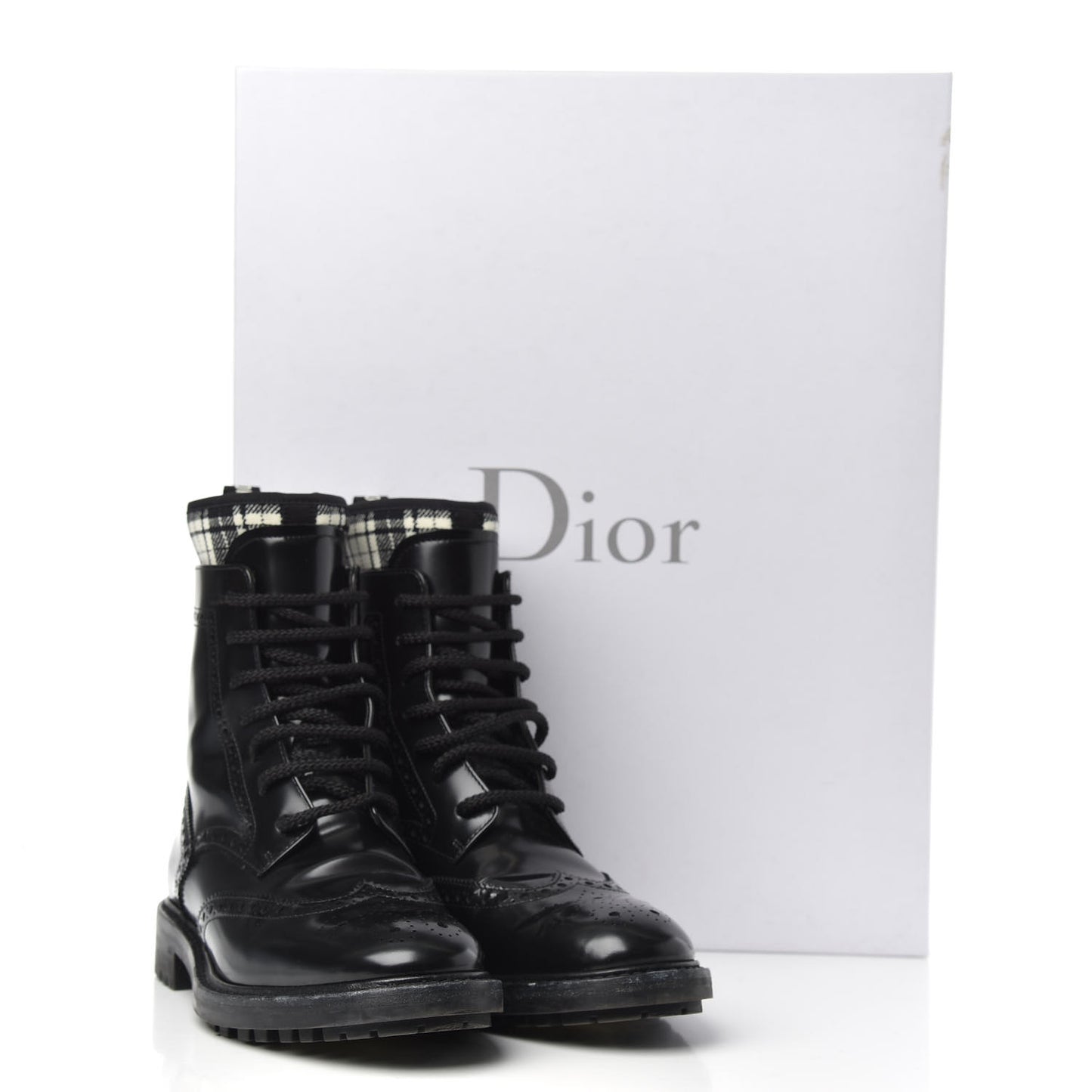 Calfskin Tartan D-Order Low Boot 36 Black White
