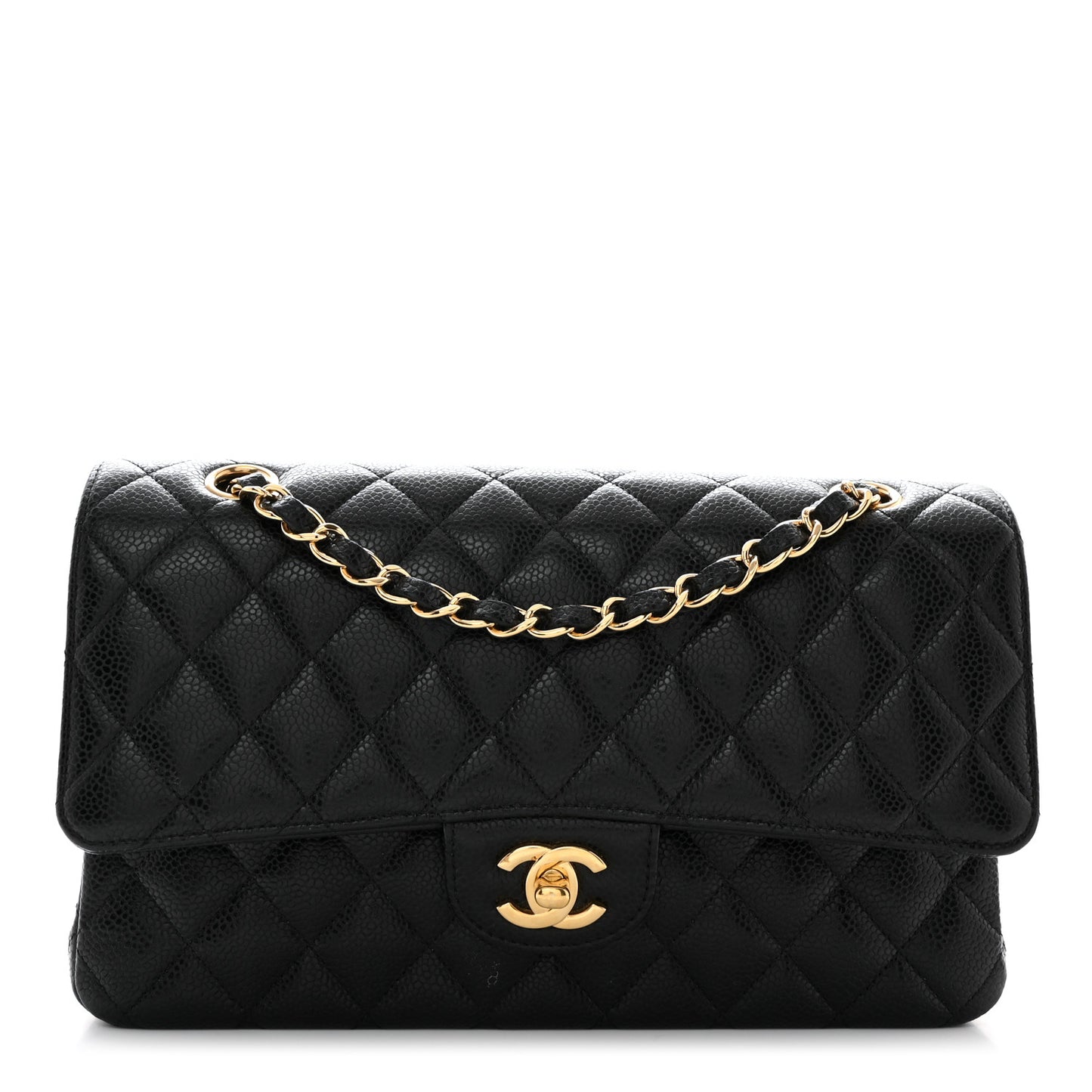 Caviar Quilted Medium Double Flap Black
