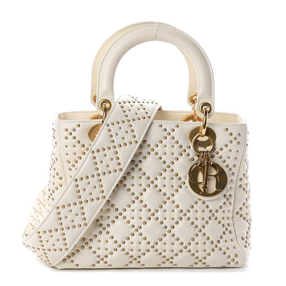 Christian Dior Calfskin Cannage Studded Medium Supple Lady Dior White 1 of 8