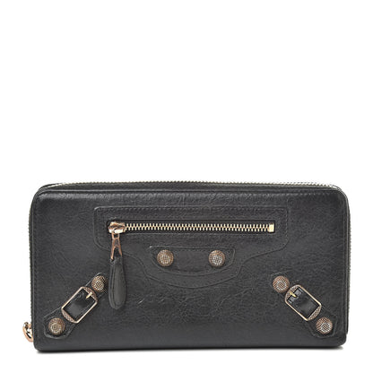 Balenciaga Agneau Giant 12 Rose Gold Hardware Continental Zip Around Wallet Black 1 of 16