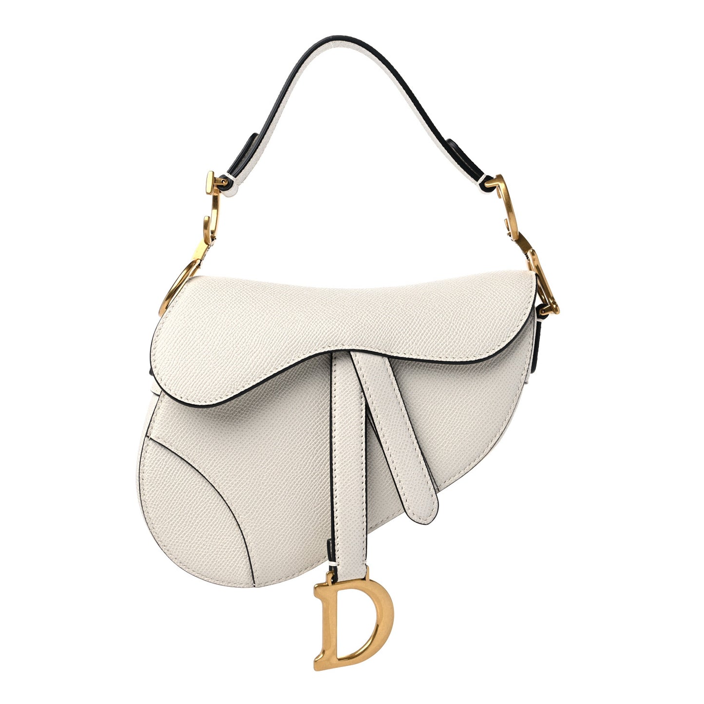 Grained Calfskin Mini Saddle Bag White