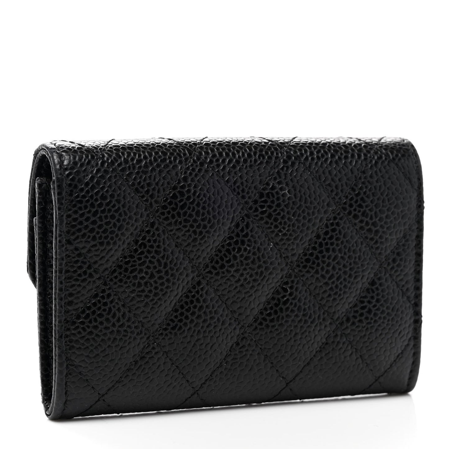 Caviar Quilted Flap Card Holder Black