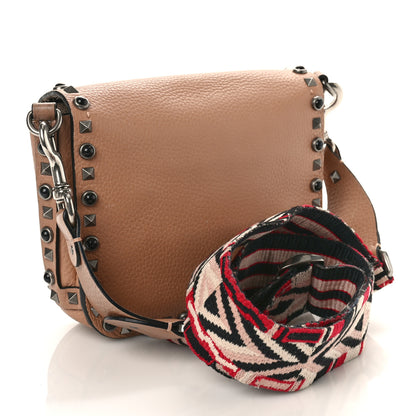 Valentino Garavani Grained Calfskin Onyx Guitar Strap Rockstud Rolling Shoulder Flap Messenger Bag Soft Noisette 3 of 9