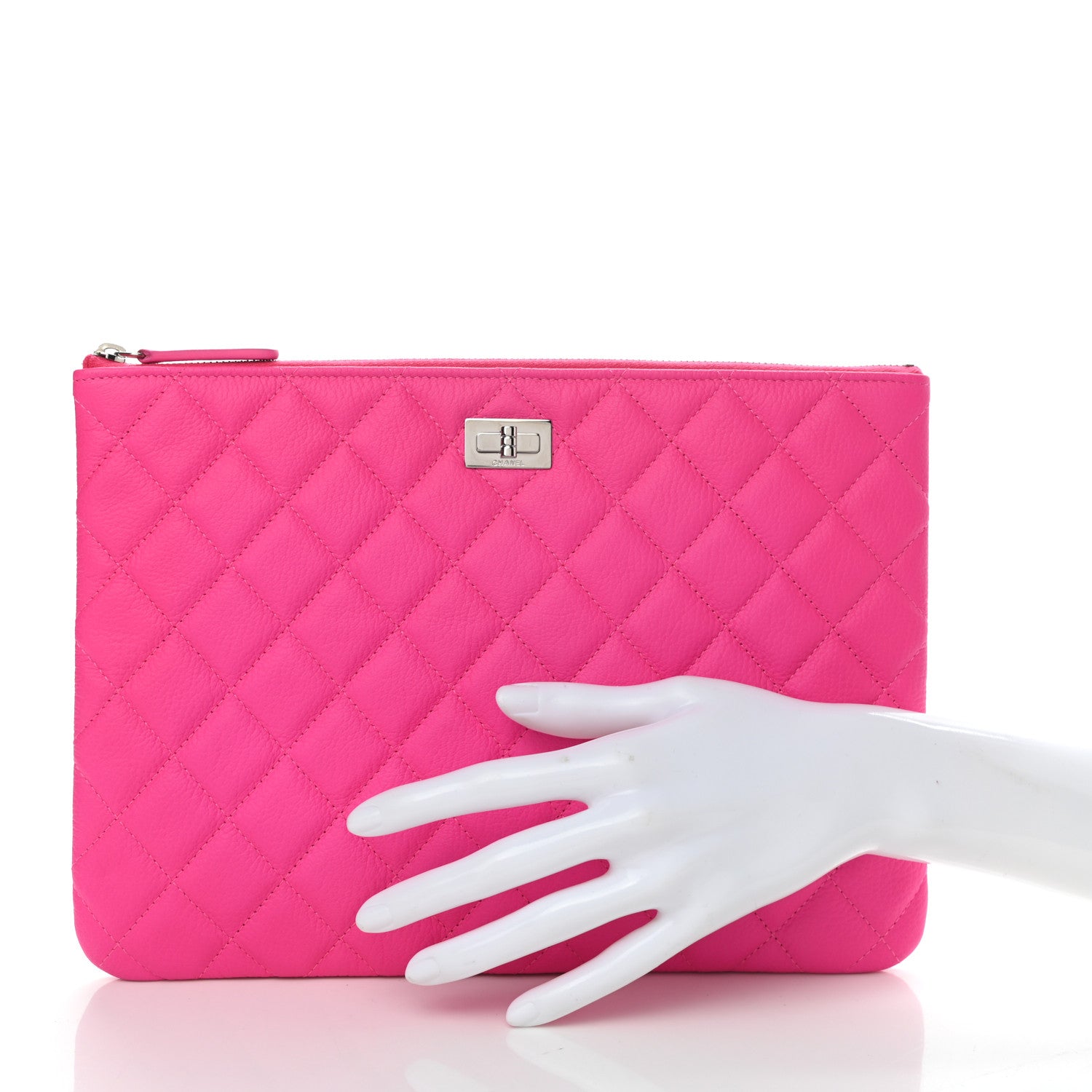 Chanel Goatskin Quilted Medium 2.55 Reissue Cosmetic Case Fluorescent Pink 2 of 8