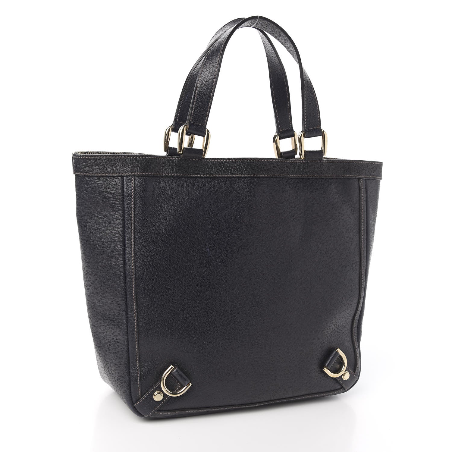Gucci Calfskin Monogram Small Gold D Ring Tote Black 2 of 11