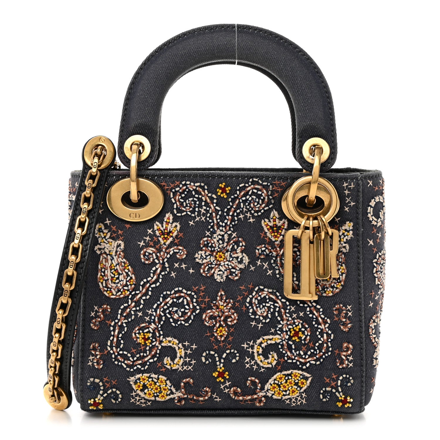 Christian Dior Denim Embroidered Beaded Mini Lady Dior Blue Multicolor 1 of 10