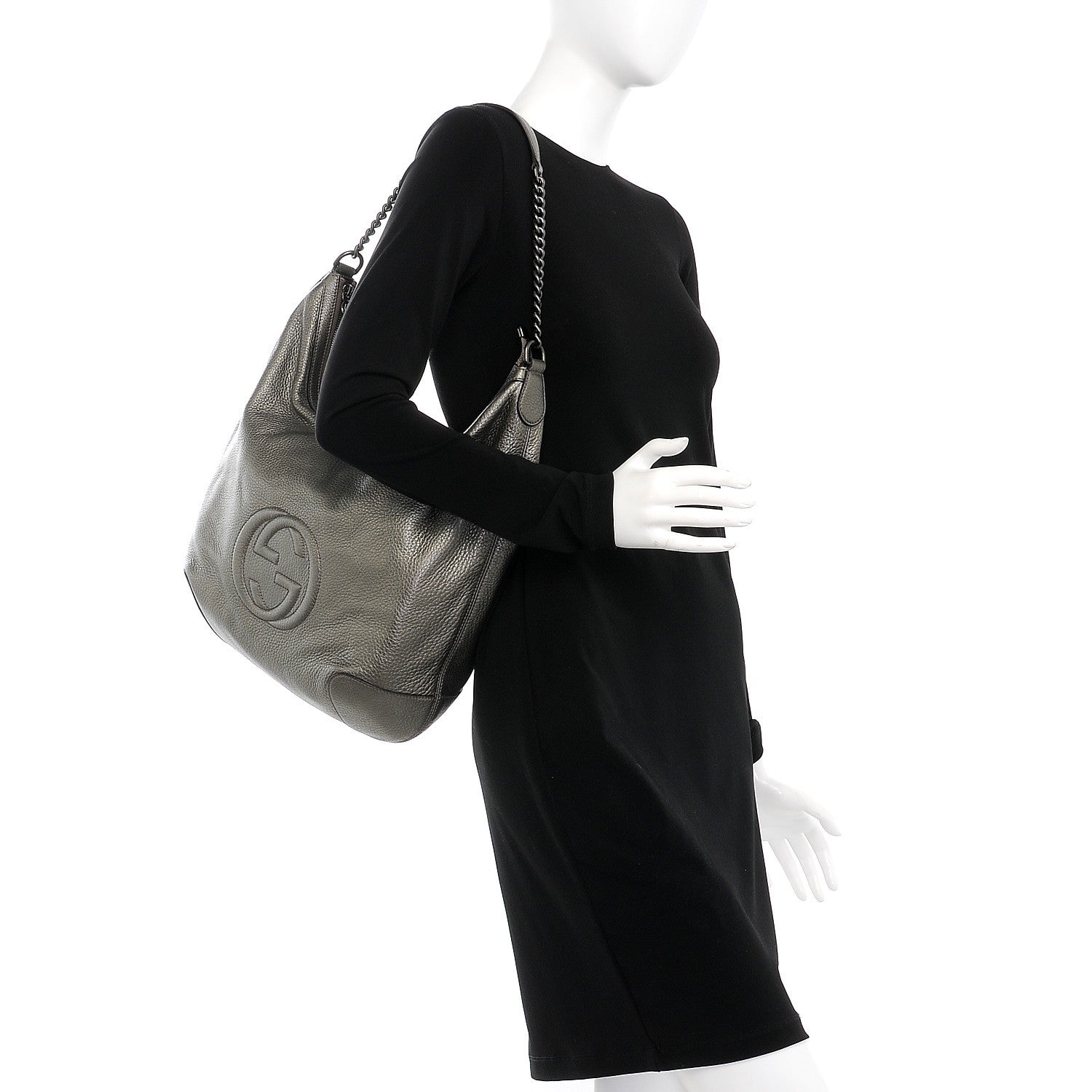 Gucci Metallic Pebbled Calfskin Medium Soho Chain Hobo Silver 2 of 7
