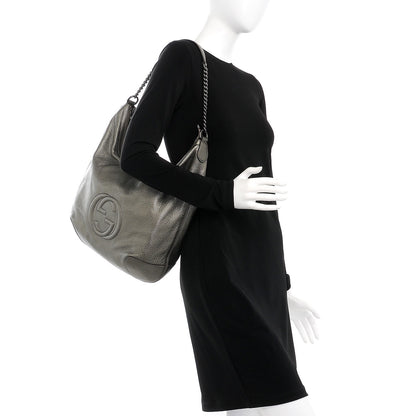 Gucci Metallic Pebbled Calfskin Medium Soho Chain Hobo Silver 2 of 7