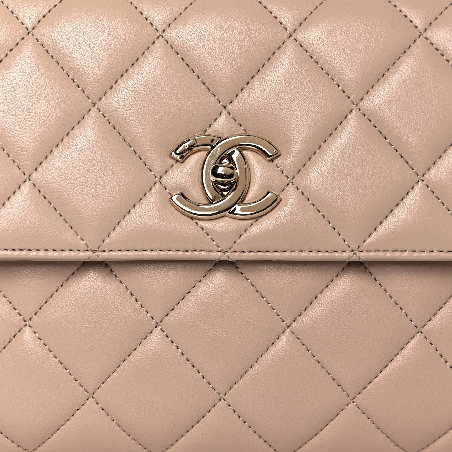Lambskin Quilted Medium Trendy CC Flap Dual Handle Bag Beige