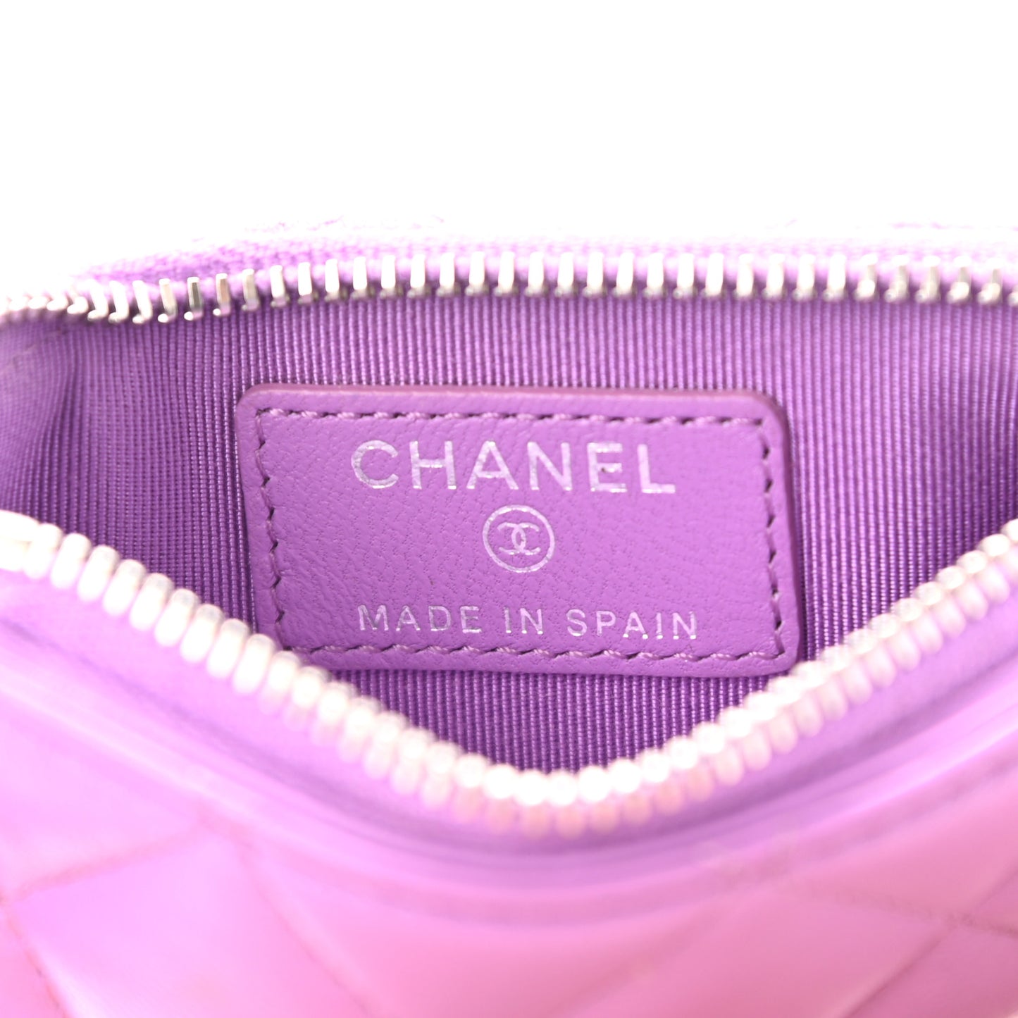 Lambskin Quilted Flap Zip Card Holder Purple