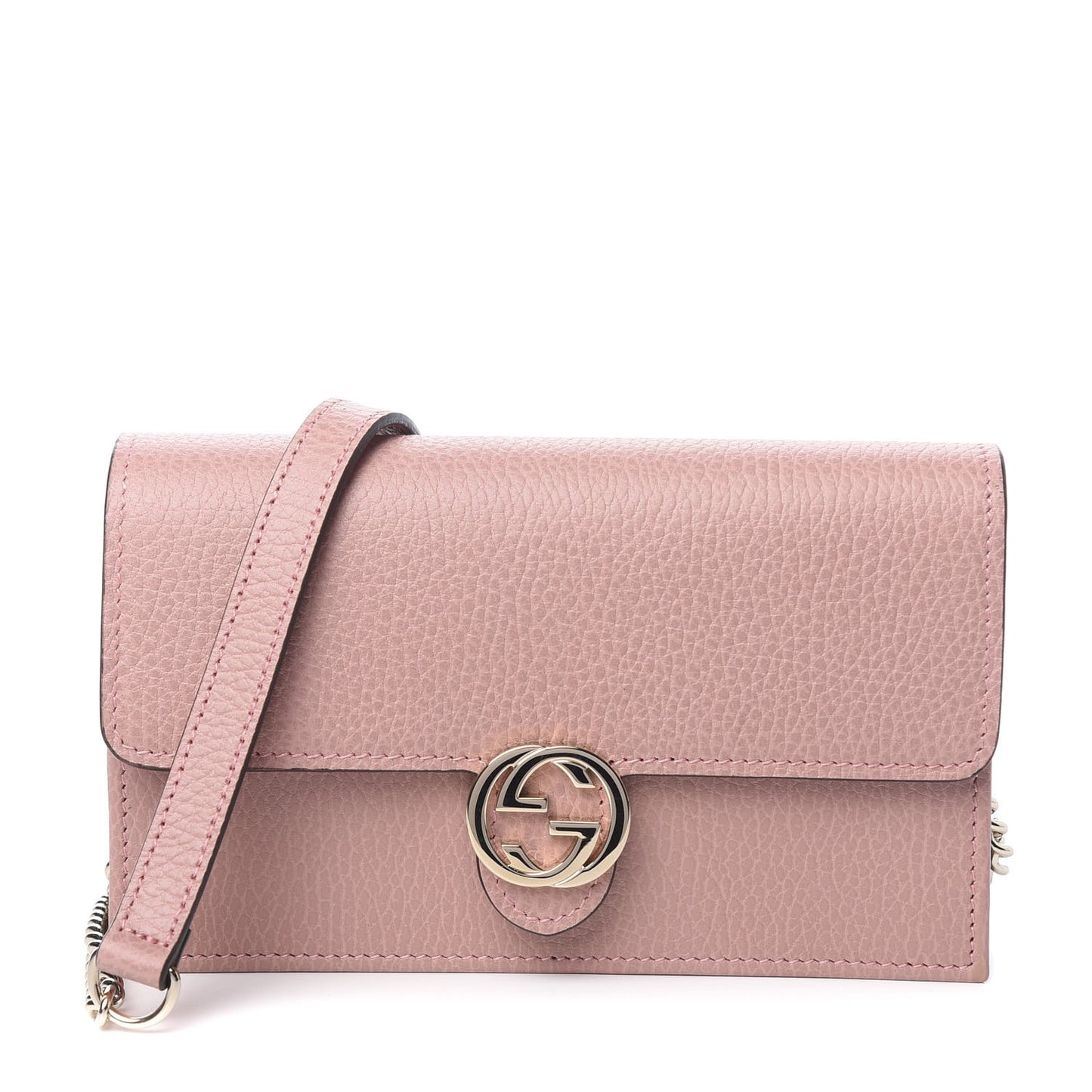 Dollar Calfskin Interlocking G Chain Wallet Soft Pink
