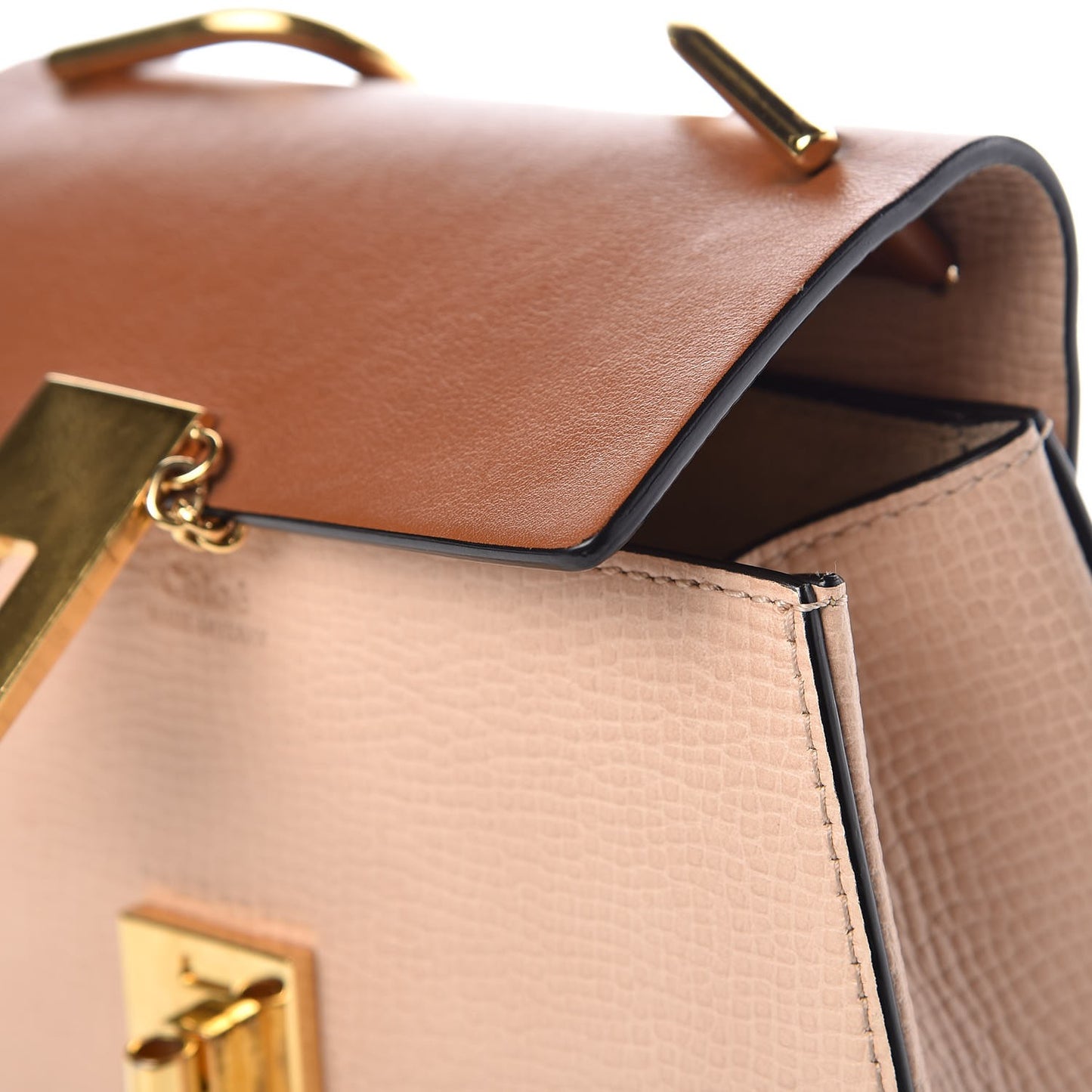 Grained Calfskin Lambskin Mini Bi-Color Drew Shoulder Bag Powder Beige Caramel