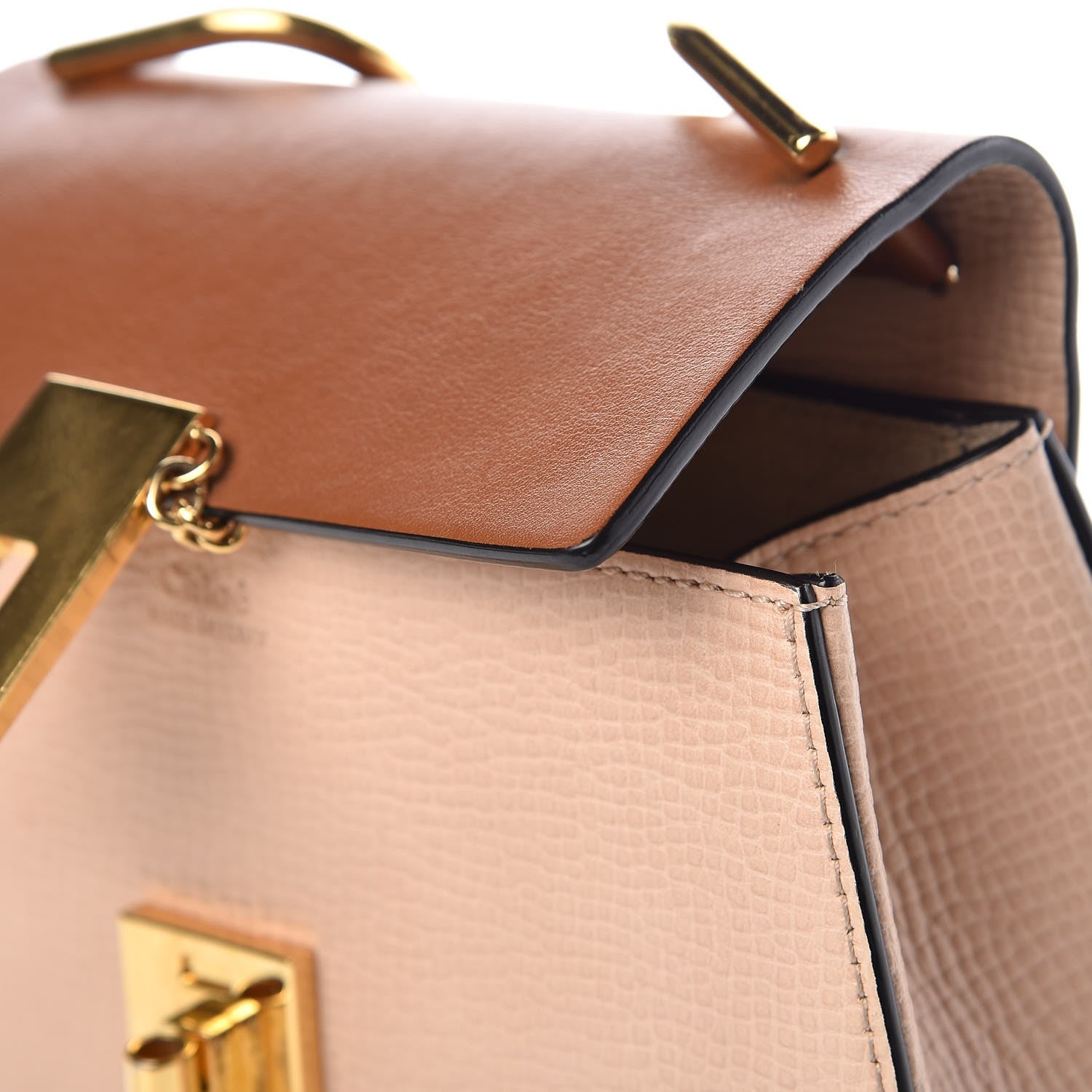 Chloe Grained Calfskin Lambskin Mini Bi-Color Drew Shoulder Bag Powder Beige Caramel 10 of 10