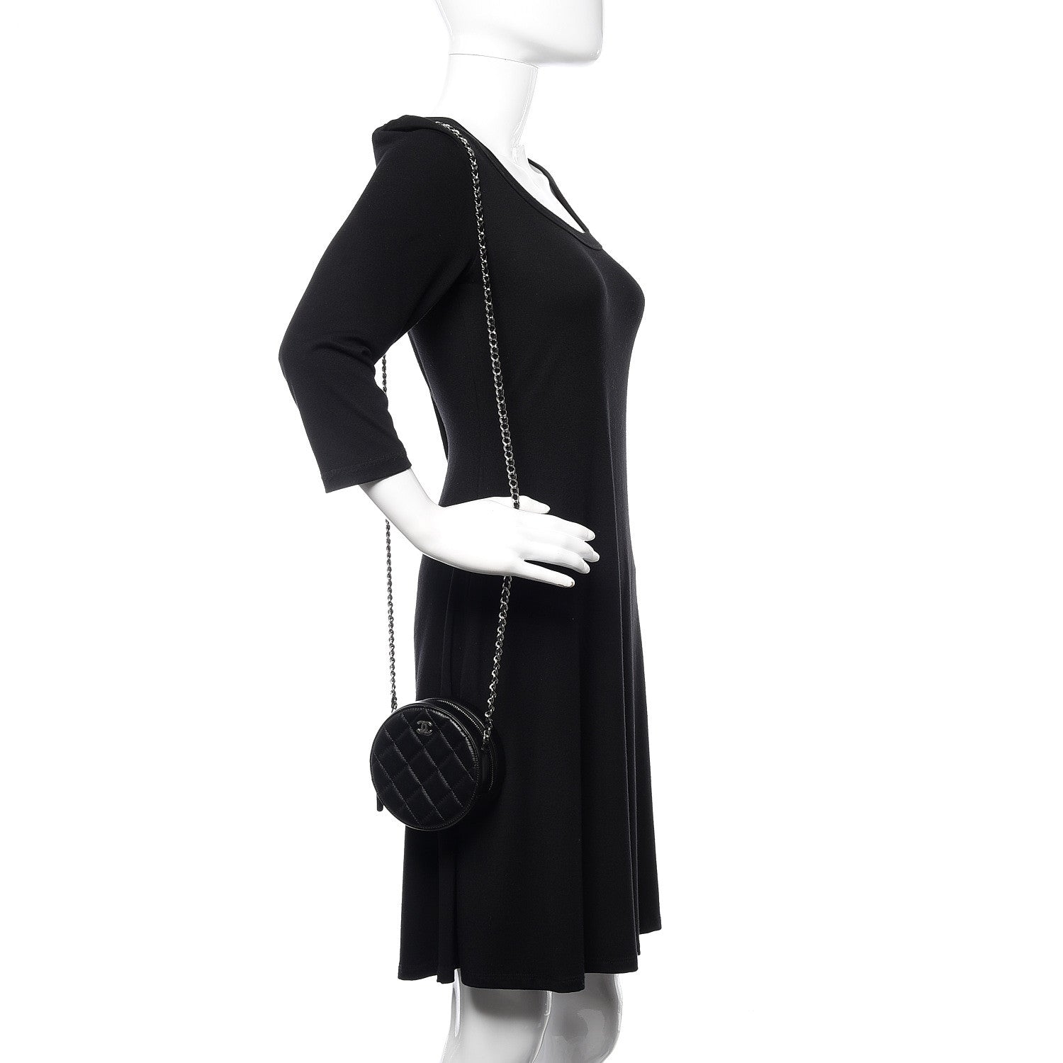 Chanel Lambskin Quilted Round Clutch With Chain Black 2 of 10