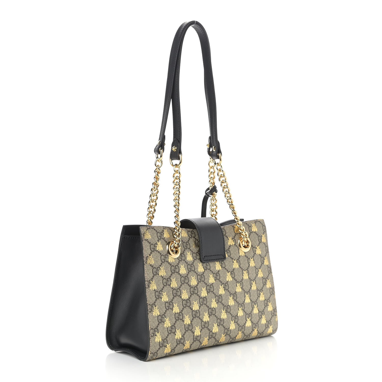Gucci GG Supreme Monogram Bees Small Padlock Tote Beige Oro Black 3 of 13