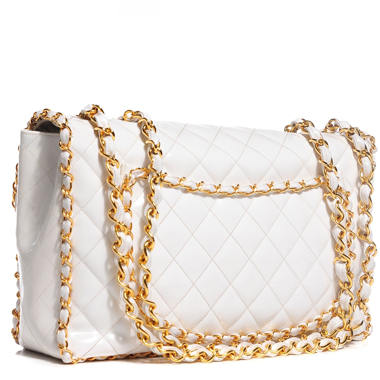 Chanel Patent Quilted Jumbo XL Chain Around Flap White 3 of 9