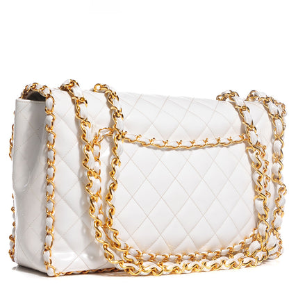 Chanel Patent Quilted Jumbo XL Chain Around Flap White 3 of 9