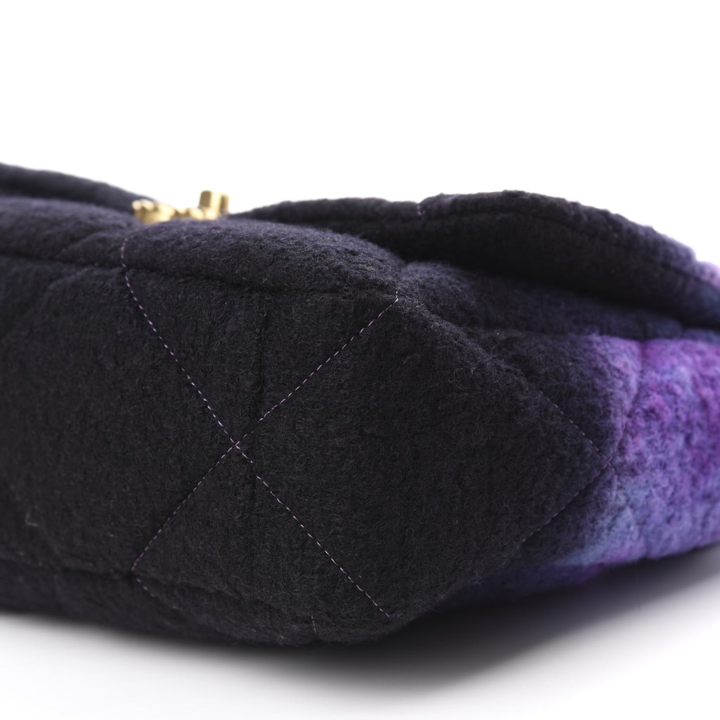 Wool Tweed Quilted Large 19 Flap Purple Black Blue