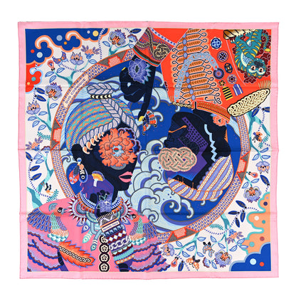 Hermes Silk Twill Duo Cosmique Scarf 90 Rose Pale Bleu Orange 1 of 5