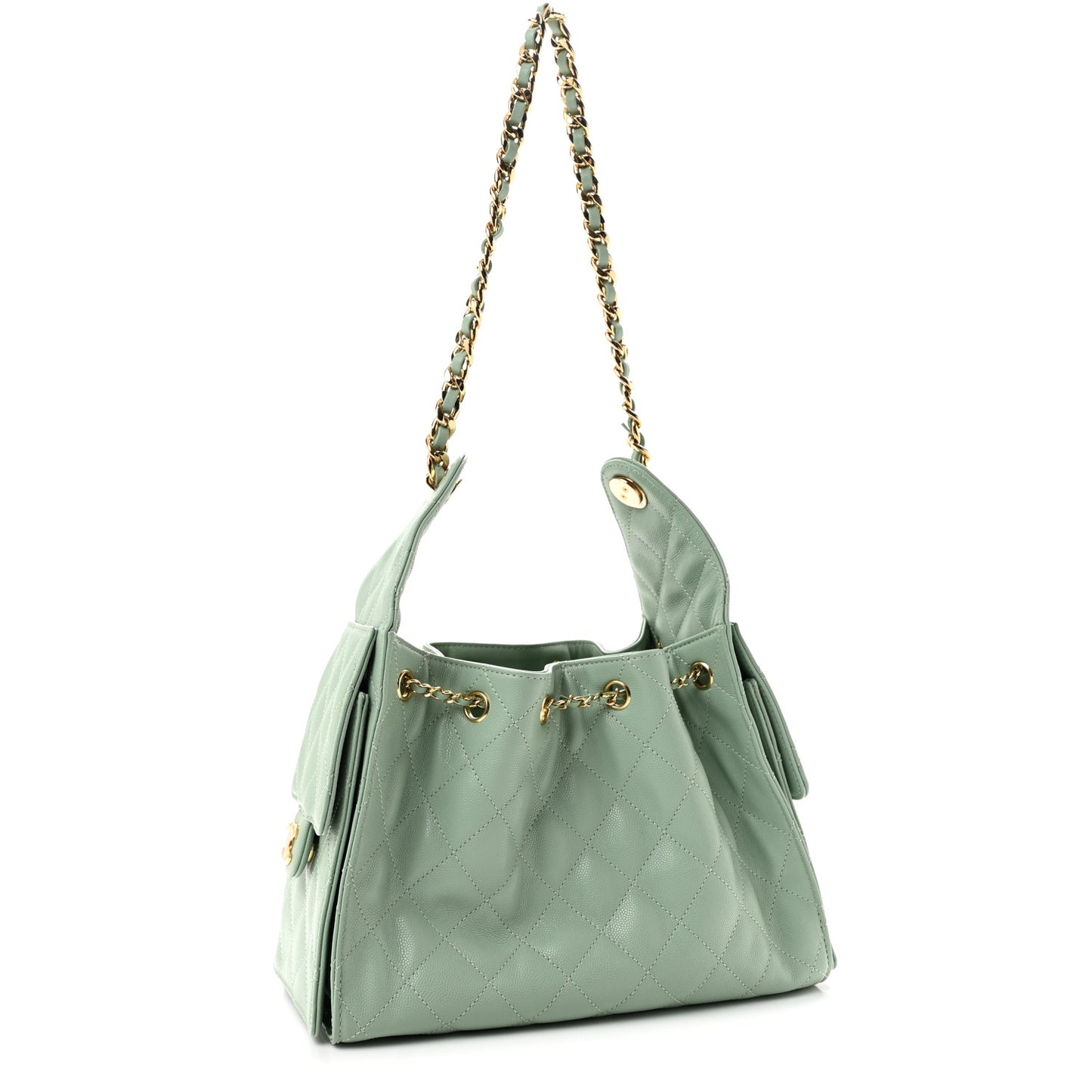 Caviar Quilted Small Chanel 25 Handbag Light Green
