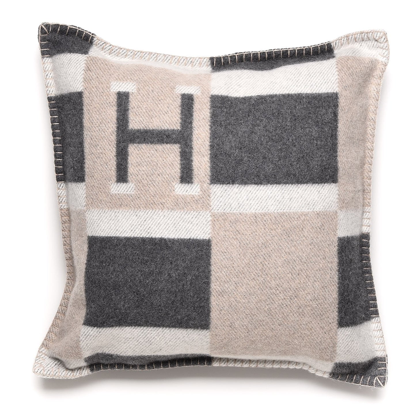 Wool Cashmere Avalon Bayadere Pillow PM Galet Ecru