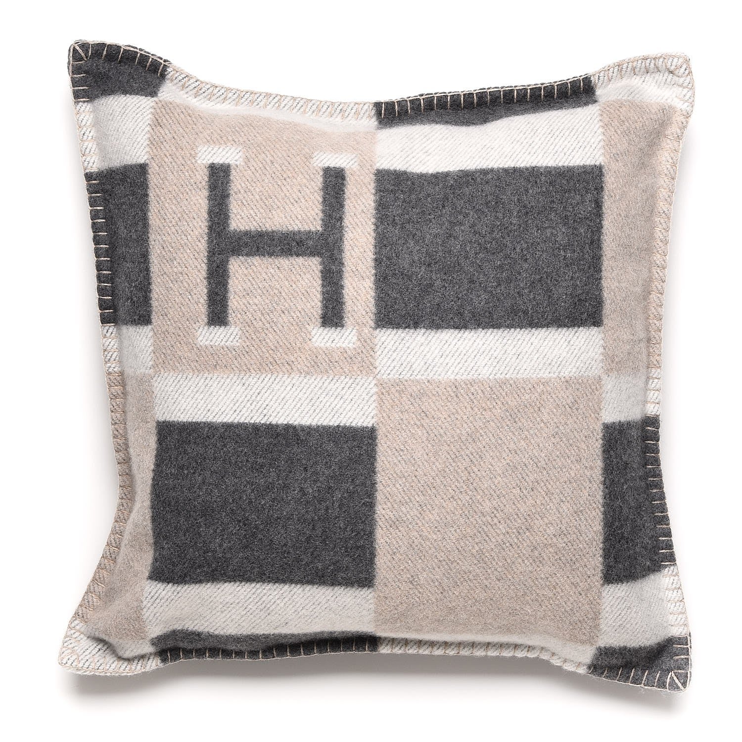 Hermes Wool Cashmere Avalon Bayadere Pillow PM Galet Ecru 1 of 4