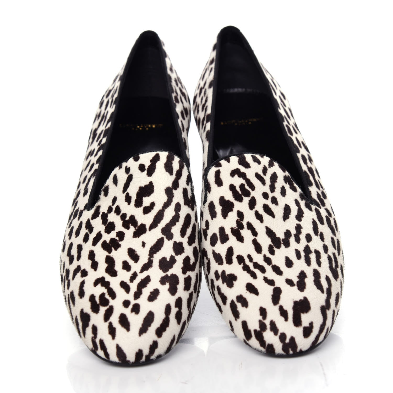 Saint Laurent Calfskin Calf Hair Corda Snow Leopard Slipper 38 Black White 5 of 11