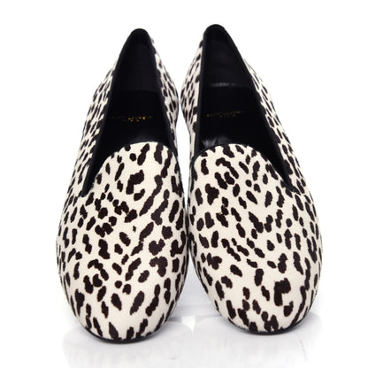 Saint Laurent Calfskin Calf Hair Corda Snow Leopard Slipper 38 Black White 5 of 11