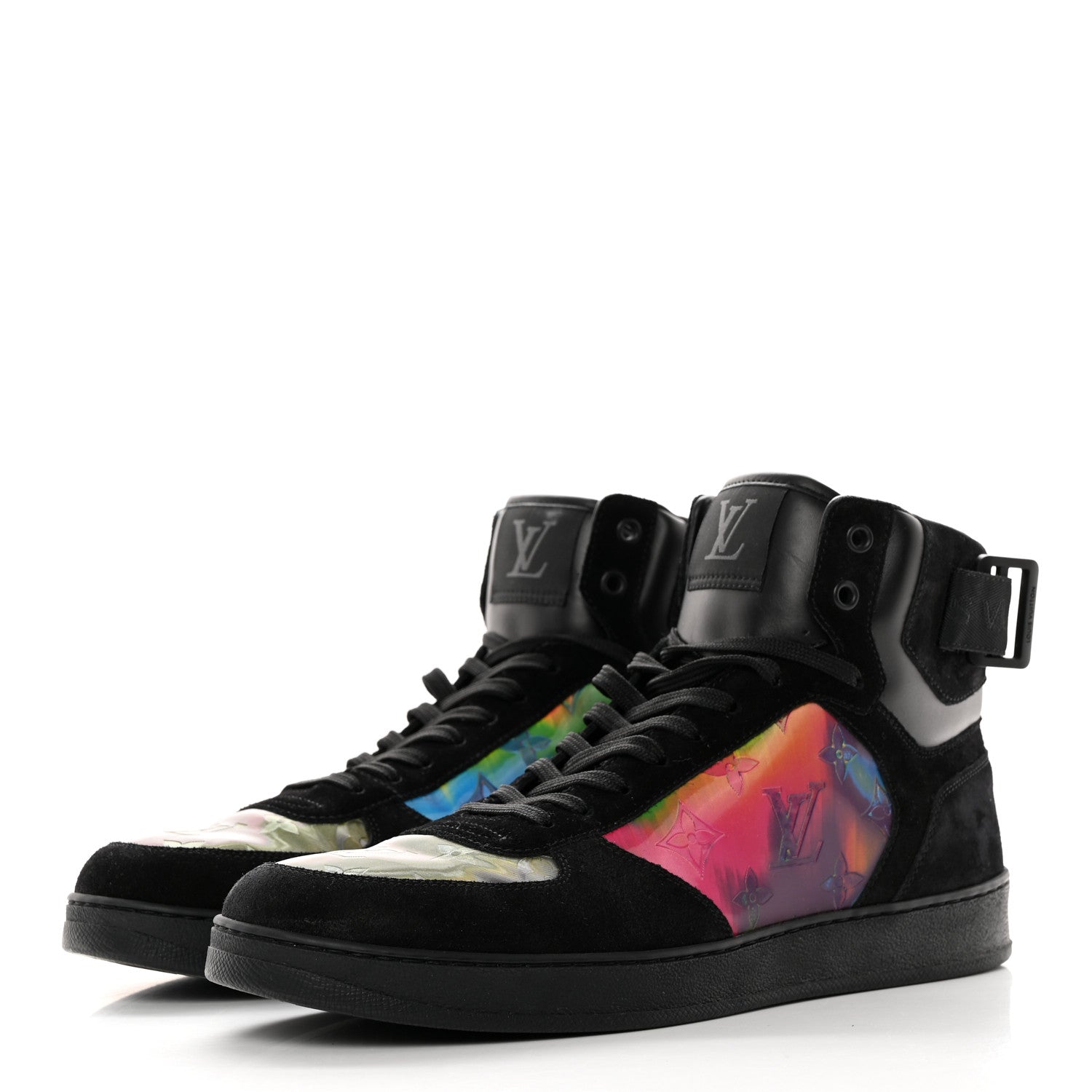 Louis Vuitton Suede Monogram Mens Rivoli High Top Sneakers 8 Black Multicolor 3 of 12