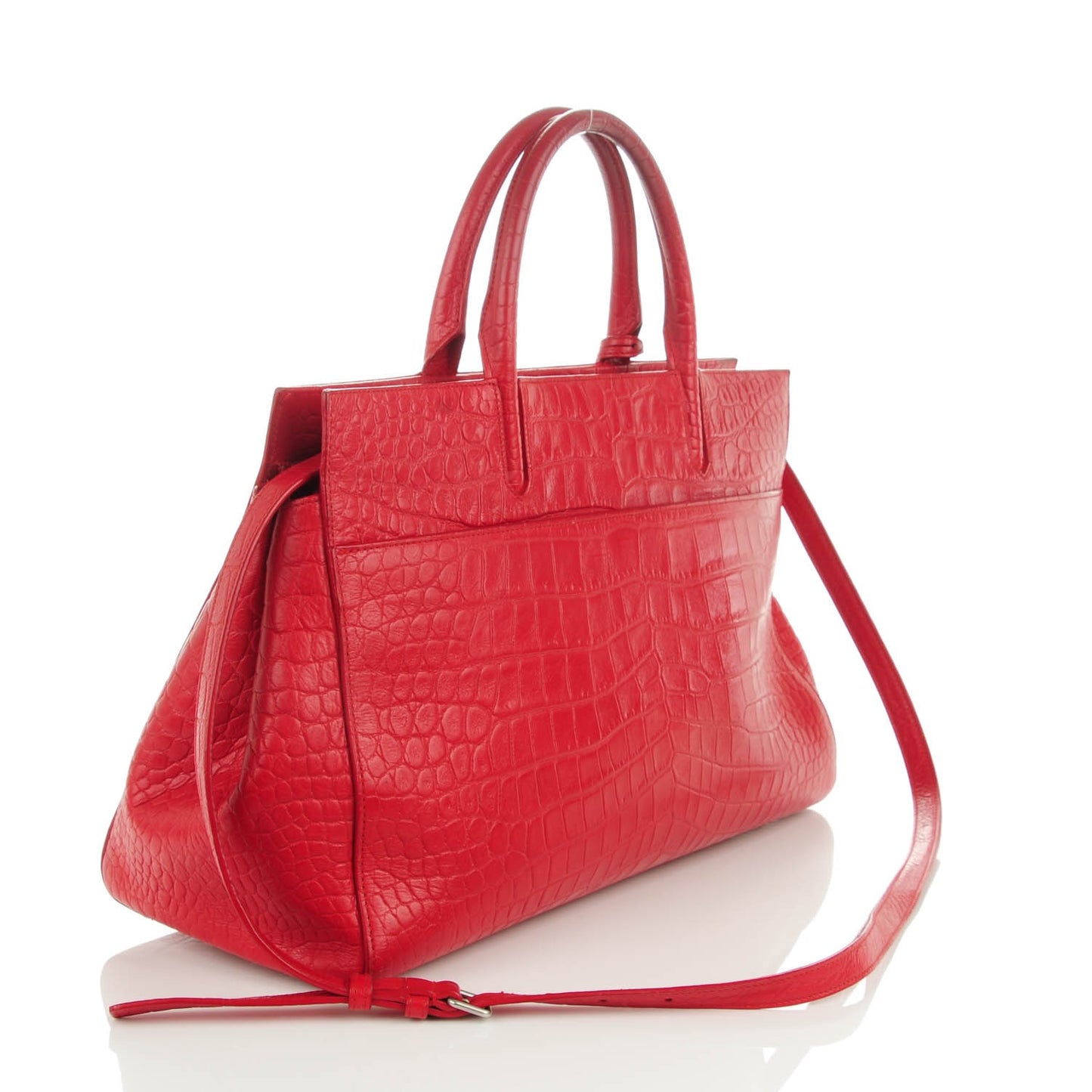 Calfskin Crocodile Embossed Medium Cabas Rive Gauche Red