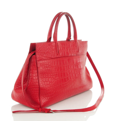 Saint Laurent Calfskin Crocodile Embossed Medium Cabas Rive Gauche Red 3 of 10