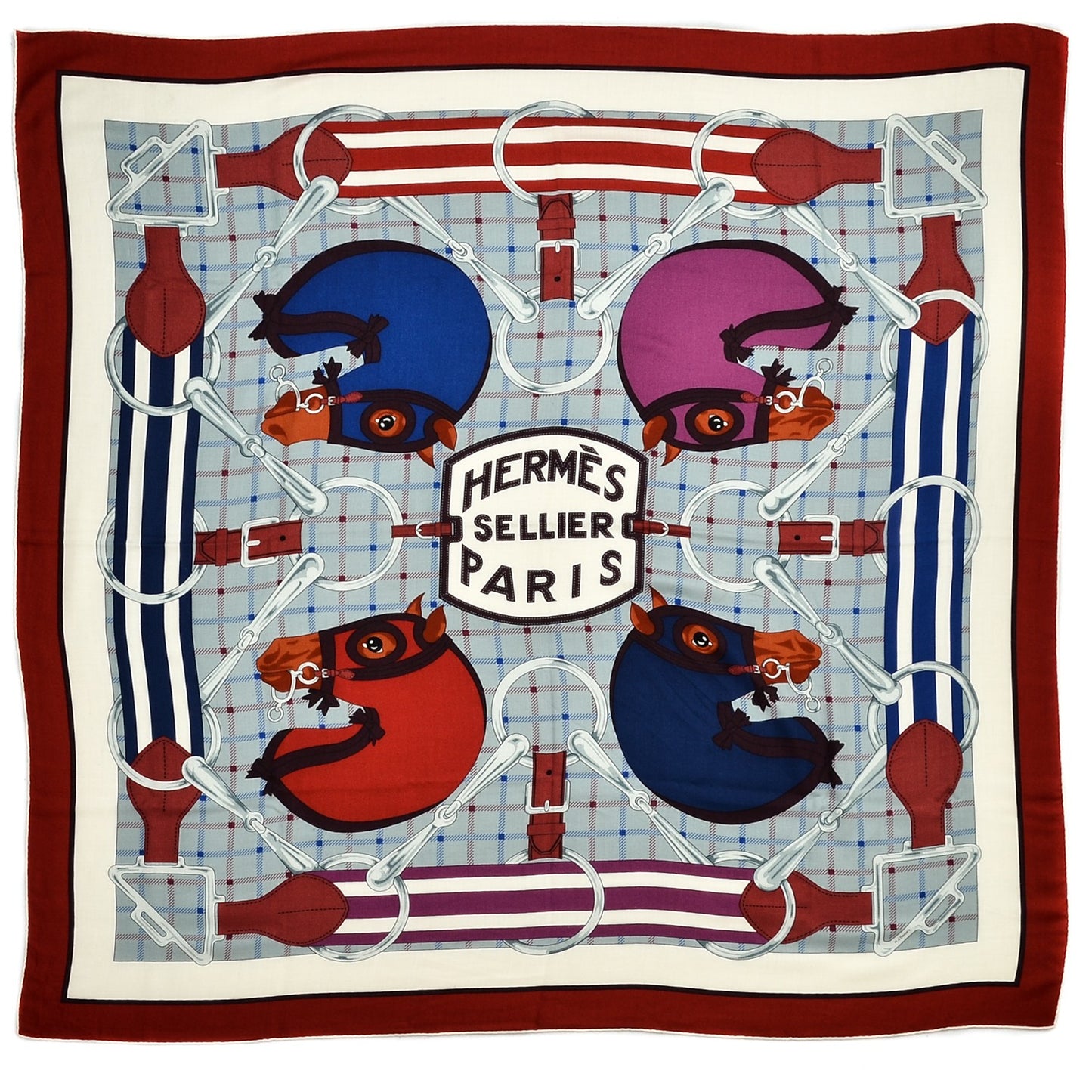 Cashmere Silk Tatersale Shawl 140 Rouge H Gris Bleu