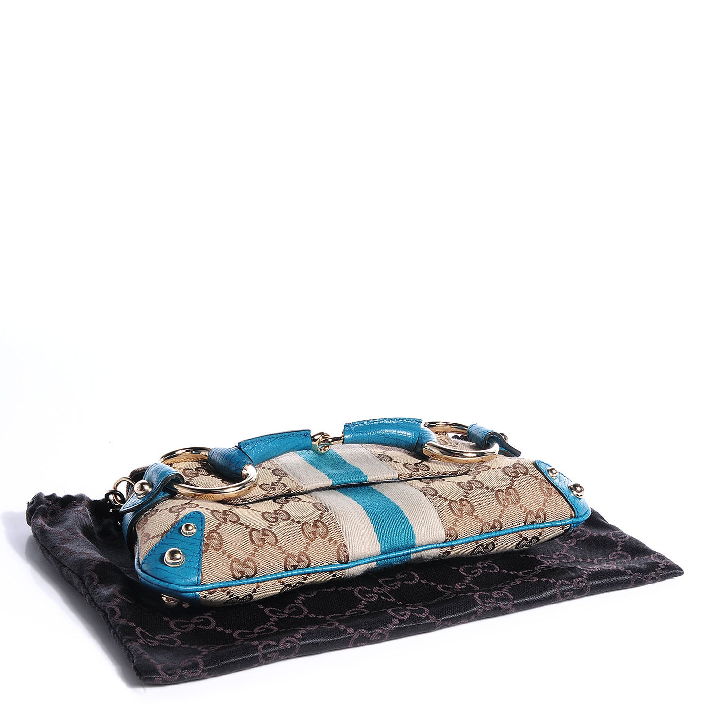 Monogram Web Small Horsebit Chain Clutch Turquoise