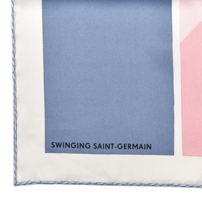 Hermes Silk Swinging Saint Germain Scarf 70 Bleu Jean Rose White 3 of 6