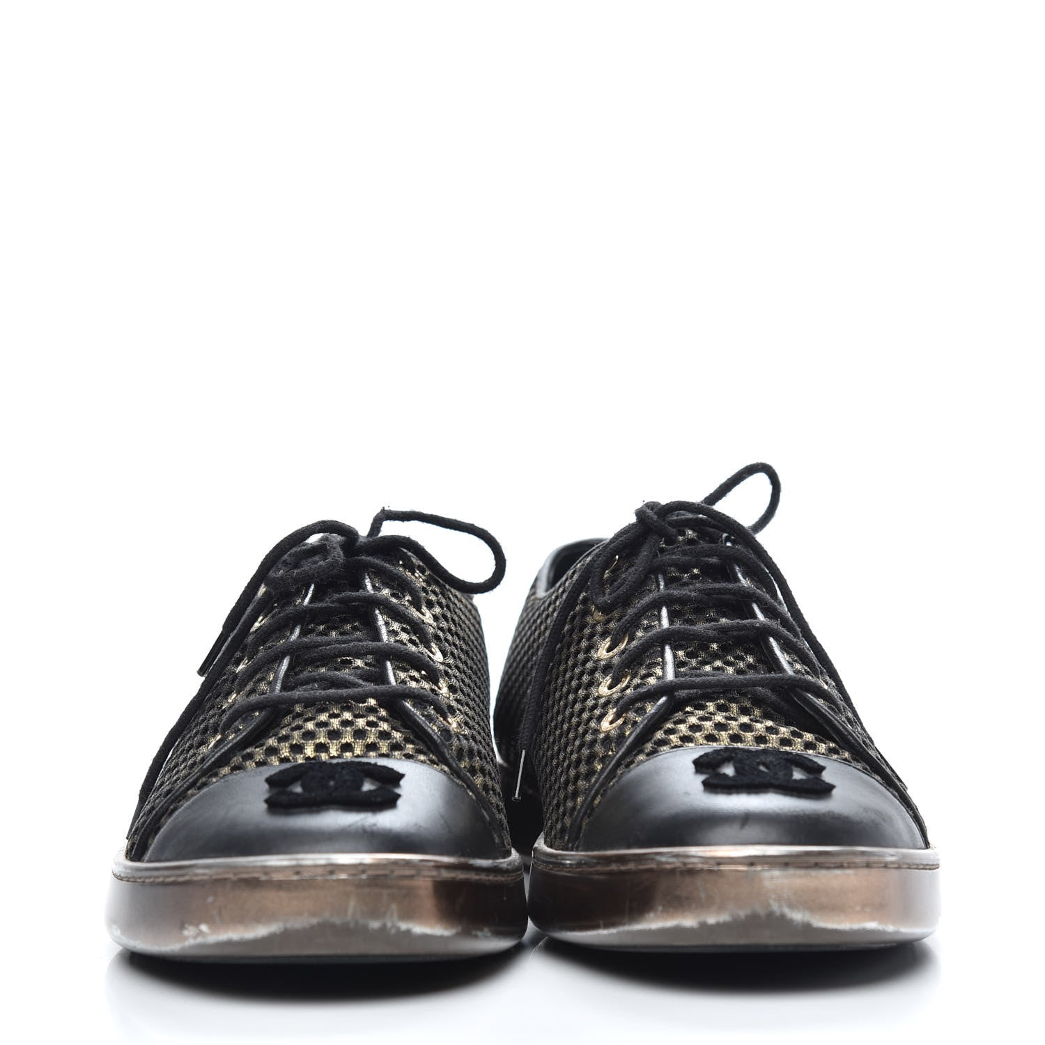 Chanel Fabric Mesh Lambskin Low Top Sneakers 38 Gold Black 2 of 7